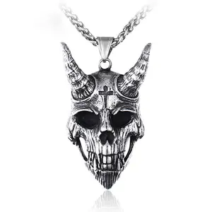Заводская оптовая продажа, готическое мужское сатанинское байкерское ожерелье в стиле панк-дьявола, Череп, рок-н-ролл, цепочка, ювелирные аксессуары