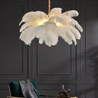 Décor à la maison lustre lampe moderne naturel plume d'autruche plafond pour salon chambre led suspension