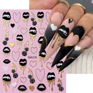 Pegatinas de <span class=keywords><strong>Uñas</strong></span> 3D con Tema de San Valentín, Corazones Negros de Plástico Autoadhesivas, Decoración de Manicura DIY, Venta Caliente, Marca Personalizada - Product Image 3