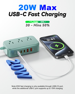 Mini multiprise verte à 3 prises avec 3 ports USB-C et 2 ports USB-A, câble de 1,8 m, conception de sécurité ABS pour usage résidentiel - Product Image 3