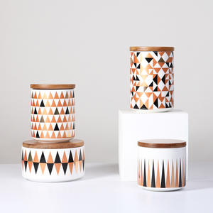 Ensemble de contenants de cuisine, bouteilles/bocaux de stockage pour café, thé, sucre, aliments, boîte en céramique avec couvercle en bambou - Product Image 2