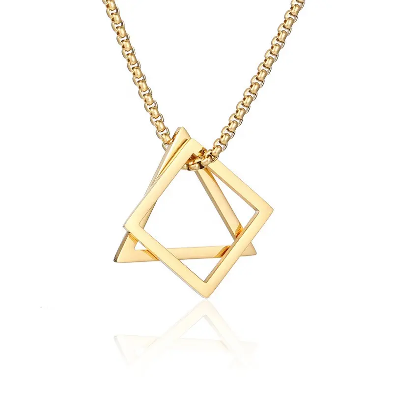 hiphop men's and women's titanium steel pendant necklace geometric triangle square neck decorated with cool fashion accessories