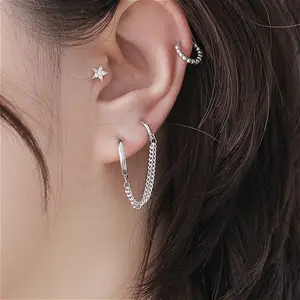 One pcs exaggerated two hole piercing earrings for women crystal metal rhinestone chain earring jewelry