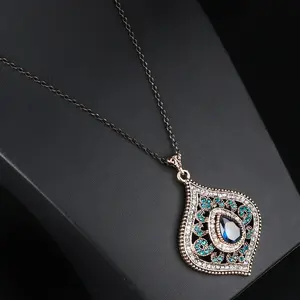 Gem Crystal Pendant Sweater Chain Indian Gold Plated Necklace Set