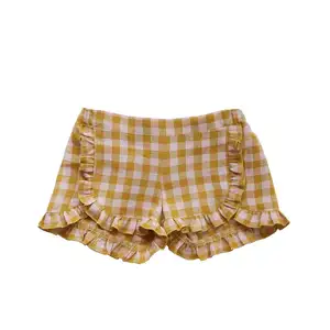 Été bébé fille à volants shorts bambin lin coton sous-vêtements de mode plaid bébé pantalons shorts