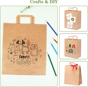 Sacs de courses en papier kraft laminé biodégradable classiques avec logo imprimé personnalisé, poignée plate, pour café et plats à emporter - Product Image 4