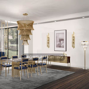 Grand lustre en laiton pour hôtel moderne de luxe Pendentif en plaqué or pour lustres de cage d'escalier Lampes suspendues - Product Image 3