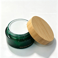 Ensemble d'emballages cosmétiques en verre vert rechargeables zéro déchet avec couvercle en bambou véritable, vente en gros, capacité personnalisée, marque de beauté écoresponsable
