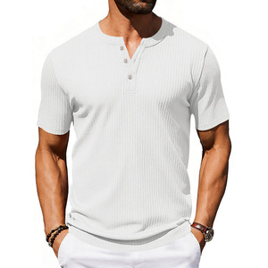 Camiseta Henley Acanalada de 180gsm a 250gsm para <span class=keywords><strong>Hombre</strong></span>, Elástica, Jacquard, Verano, Casual, <span class=keywords><strong>Ropa</strong></span> Superior - Product Image 2