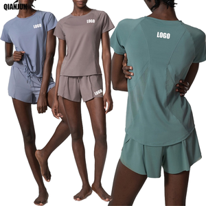 OEM Yoga Set Women 1 Piece Solid Full Sleeve Top Shorts Breathable Crew Neck Spandex/Nylon Convertible Straps Quick Dry Elastic - Product Image 1