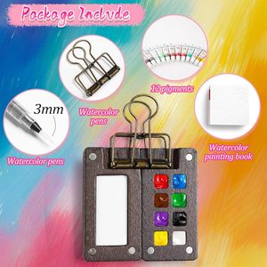Mini set di acquerelli, 12 colori, kit da viaggio portatile con tavolozza in legno a 8 scomparti, blocco da <span class=keywords><strong>disegno</strong></span> - Product Image 2