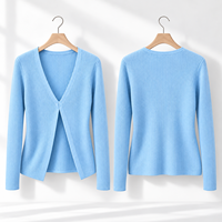 Haut en tricot fin côtelé vertical 100 % laine pour femme, coupe croisée avec fente avant, idéal pour un look élégant au quotidien (OEM)