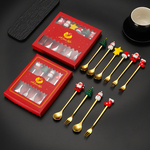 ชุดส้อมและช้อนคริสต์มาส 8 ชิ้น ชุบทอง ลายการ์ตูน สำหรับของหวาน ผลไม้ ของขวัญสำหรับเด็ก - Product Image 1
