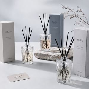 Aikun Cut Glass 180 ml Tall Gift Box Reed Diffuser Set with Black Rattan Sticks <b>Home</b> Fragrance Liquid for Living Room Decor - Product Image 1