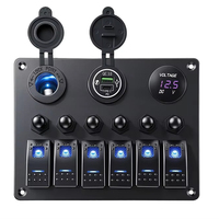 Nouveau panneau de commande marin en plastique à 6 interrupteurs avec voltmètre, double charge rapide USB Type-C PD, prise allume-cigare 12V pour bateau/yacht 4x4