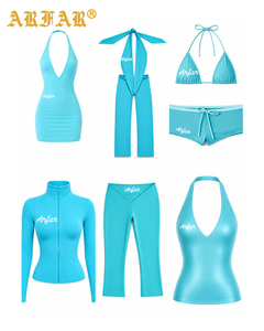 Set Coordinati Y2k con Logo Personalizzato per <span class=keywords><strong>Donna</strong></span>, Abbigliamento Estivo, Top Corto e Pantaloni Capri, Leggings Casual da Club, Set 2 Pezzi per <span class=keywords><strong>Donna</strong></span> - Product Image 1