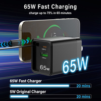 Schitec 65W GaN Cargador rápido USB a C Puertos duales Cargador de pared plegable con cable retráctil Cargadores de teléfonos móviles