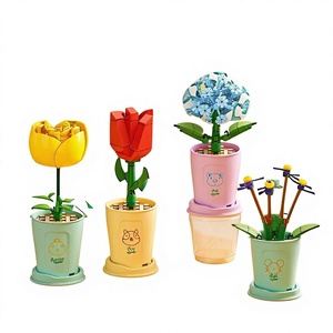 <strong>Lele</strong> Brothers 8814 40-Piece ABS Plastic Building <strong>Blocks</strong> Flower Small-Particle Assembly Educational Potted Plant Bouquet Ornament - Product Image 1