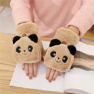 Women Girls Soft Faux Fur Convertible Flip Top <strong>Gloves</strong> Warm Plush Cute <strong>Panda</strong> Fingerless Winter Mittens - Product Image 4