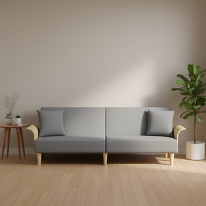 Light Gray Polyester <b>Sofa</b> Bed With Curved Arms Modern Design For Living Room 3 Seater Convertible <b>Wooden</b> <b>Frame</b> - Product Image 2