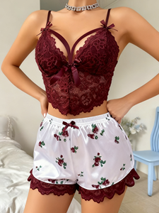 Set di Lingerie Sexy in <span class=keywords><strong>Pizzo</strong></span> <span class=keywords><strong>Nero</strong></span> e Raso per Donne, per la Notte di Nozze, <span class=keywords><strong>Pizzo</strong></span> Floreale, Raso Morbido, Regalo per l'Anniversario - Product Image 5