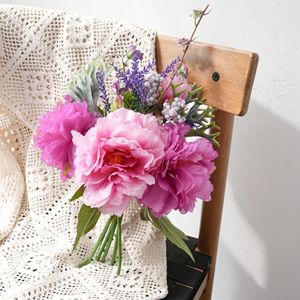 Bouquet de pivoines Hemu, fleurs artificielles rouge rose clair et foncé, décorations de mariage - Product Image 1