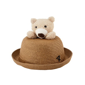 Sombrero Hug Bear de 52 cm, de rafia, estilo boater, ajustable, para niños, unisex, estilo playero. - Product Image 2