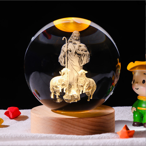 Luz de noche de bola de cristal de Jesús grabada con láser 3D con brillo cálido-Regalo de decoración religiosa - Product Image 4