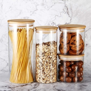 Pot de stockage en verre borosilicate étanche, contenant professionnel, décoration de cuisine, noix, couvercle en bois de bambou - Product Image 2