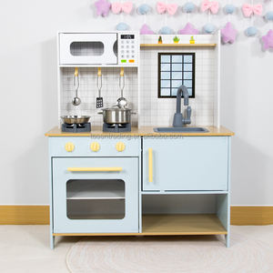 Juego de Cocina de Juguete Azul Pastel para Niños Pequeños, Cocina de Juguete de Madera para Interiores con Microondas, Horno, Estufa y Fregadero - Product Image 3
