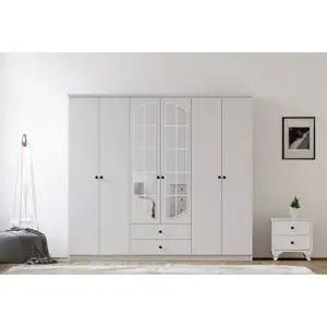 Set di mobili per camera da letto in stile europeo ampio spazio di archiviazione armadio armadio a 6 porte con 2 cassetti in legno bianco