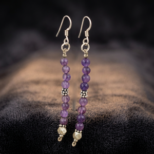 Celeb Style <b>Fine</b> <b>Stud</b> Silver Beaded <b>Earrings</b> with Amethyst Gemstone Fancy Beads <b>Earrings</b> - Product Image 3