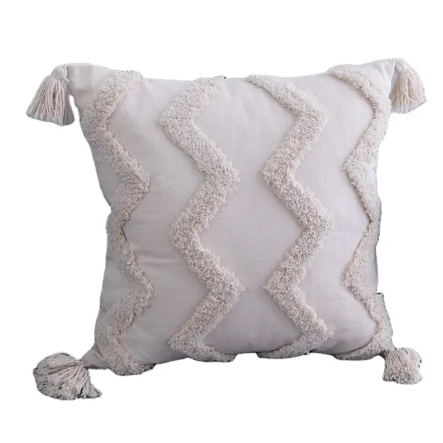 Style pompon personnalisé 45X 45Cm / 30X50cm housse de coussin tufté beige pour la décoration de la chambre à coucher à la maison