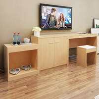 Ensemble de mobilier d'hôtel pour chambre double en bois beige clair, avec tête de lit carrée rembourrée et moelleuse, kit complet d'ameublement pour chambre d'hôtes