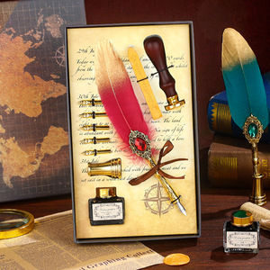 Ensemble de stylos à bille en plastique de style antique de 0,5 mm avec encre noire à effet de pierres précieuses dégradées, design unique pour l'écriture - Product Image 1