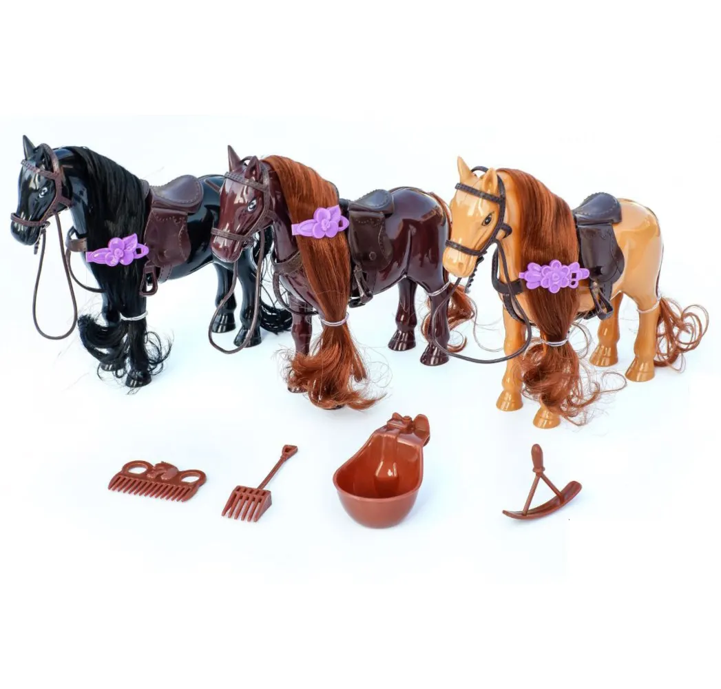 CPC jouets éducatifs de haute qualité 3 pièces/ensemble animaux en peluche ensemble de ferme jouets Simulation de jeu cheval à fourrure pour enfant