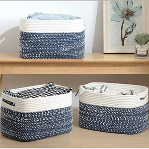 Pliable grand blanc fait à la main maison blanchisserie vêtements articles divers enfants bébé jouet organisateur tissé coton corde panier de rangement pour le stockage - Product Image 3