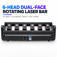 Barre laser RGB à 6 têtes, 12 faisceaux laser, 12 faisceaux LED, double sortie, 200W, DMX512, rotation infinie, effet de lumière de scène pour DJ, discothèque