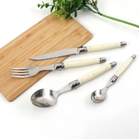 Service de table Laguiole style américain, 4 pièces : couteaux à steak, fourchettes, cuillères à soupe, cuillères à café, couleur ivoire, écologique, portable
