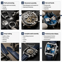 Herren Automatik-Chronograph mit Quadratischem Gehäuse, 24-Stunden-Zweitachterzeiger und Lederarmband