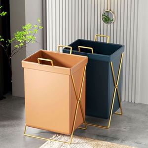 Panier de rangement pliable en cuir imperméable à cadre en X, durable, pour salle de bain et maison - Product Image 1