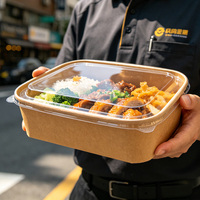 Mangkuk Kertas Persegi Sekali Pakai Tebal Berbahan Kraft, Kapasitas Besar untuk Kemasan Makanan, Cocok untuk Rantai Makanan Cepat Saji dan Piknik Luar Ruangan