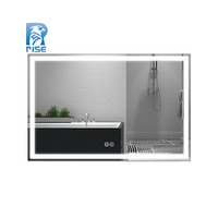 Cermin Kamar Mandi Persegi Panjang Modern Bercahaya Anti-Kabut dari Paduan Aluminium dengan Sakelar Sensor Sentuh LED untuk Salon, Hotel, Apartemen, Ruang Tamu