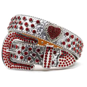 Cinturones de diamantes de imitación de cuero PU con tachuelas de cristal occidental para hombre personalizados de fábrica de lujo a la moda con hebilla de aleación