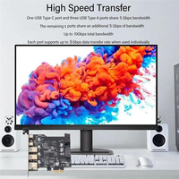 بطاقة توسعة PCI-E x1 إلى USB 3.2 Gen 1 Type-A Type-C بسرعة 5 جيجابت في الثانية، محول PCIe إلى USB 3.0 Type C Type A مع موصل داخلي 19-سن.