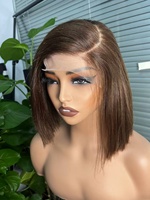 Perruques SDD en cheveux humains vietnamiens Remy, coupe bob 5x5, sans colle, avec dentelle frontale, couleur brun clair, pour femmes noires