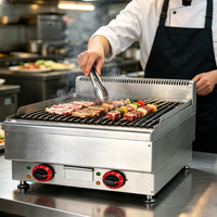 Grill électrique commercial de comptoir à pierres de lave, barbecue de table à pierres de lave avec double contrôle de température pour la restauration