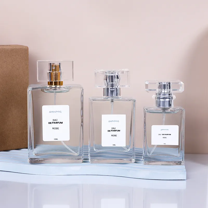 Großhandel 30 ml 50 ml 100 ml parfümflasche mit schraubhalsausschnitt rechteckig leer luxuriöses glas mit deckel