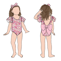 Maillot de bain une pièce pour bébé à séchage rapide, imprimé écailles de sirène, avec grand nœud au dos, vente directe Little Glow Kid Factory
