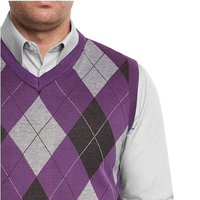 Nouvelle Arrivée Gilet en Laine Tricoté Doux Style Preppy Col V Personnalisé OEM Motif Argyle Confortable Sans Manches Vintage pour Hommes